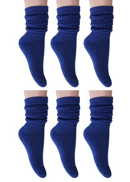 Royal Blue Slouch Socks for Women – Cotton Knee High & Scrunch Style (Shoe Size 5–10)