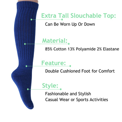 cozy cotton royal blue slouch socks for women