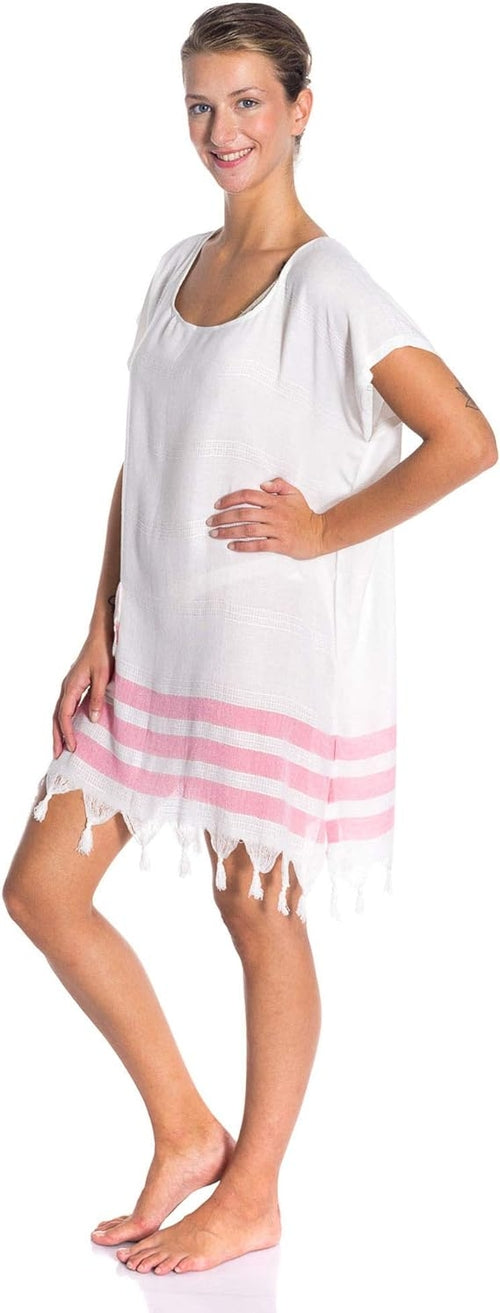 All Cotton Swimsuit Cover Up for Women – Short Sleeve Beach Dress (One Size)