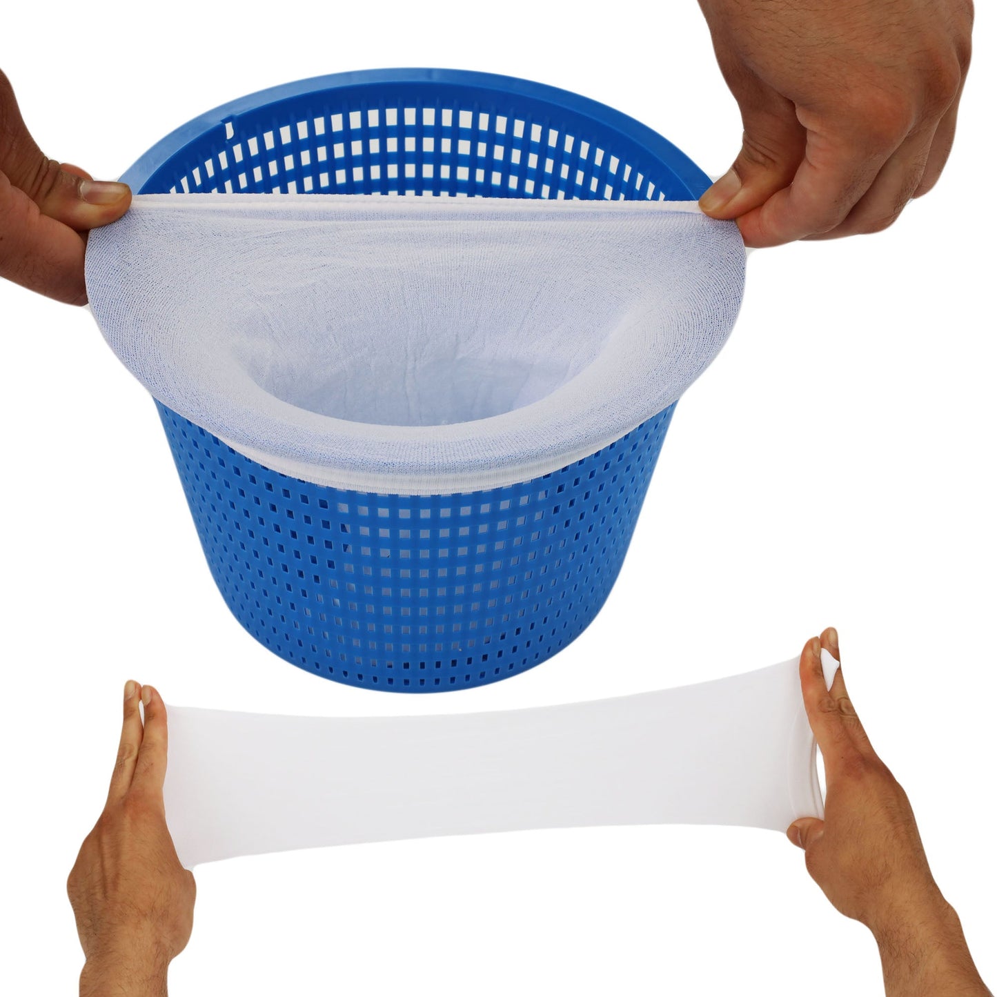 Universal pool skimmer sock elastic mesh