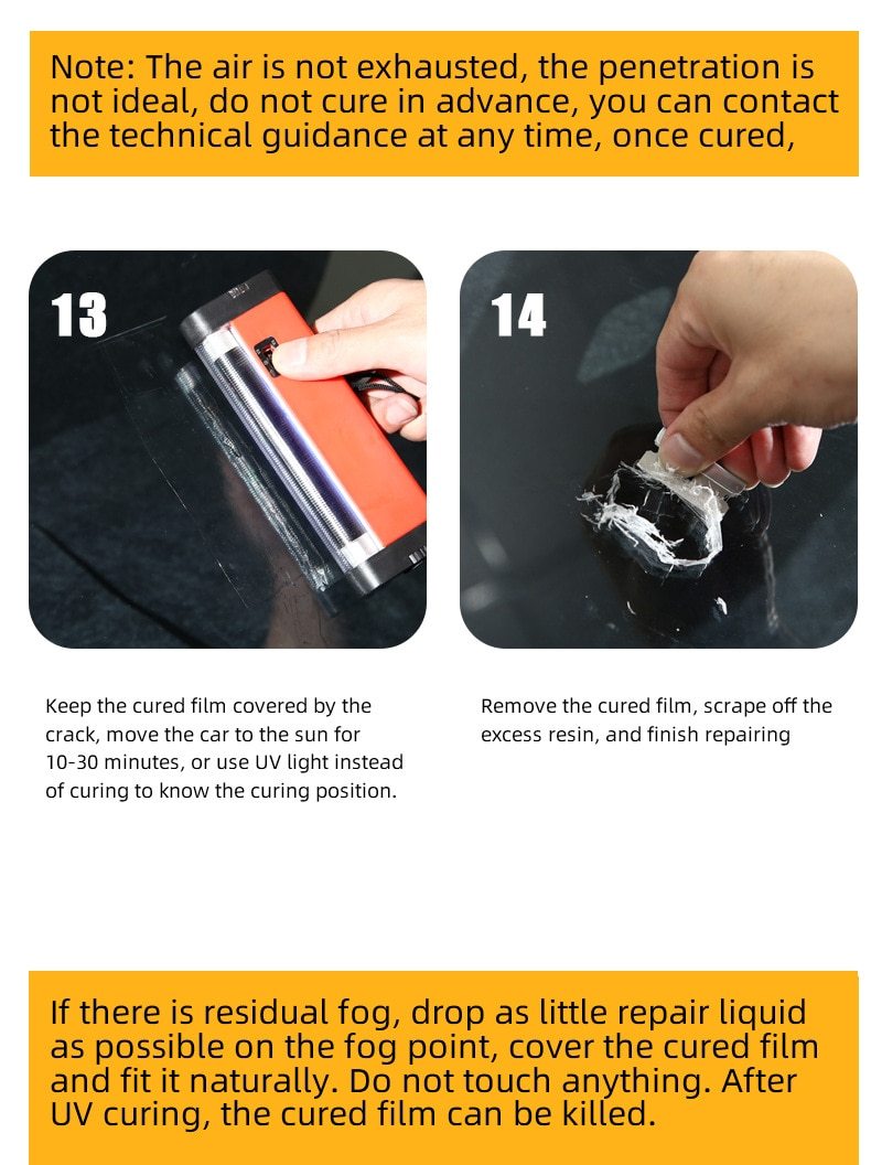 Curing strips and sleeve razor for windshield repair