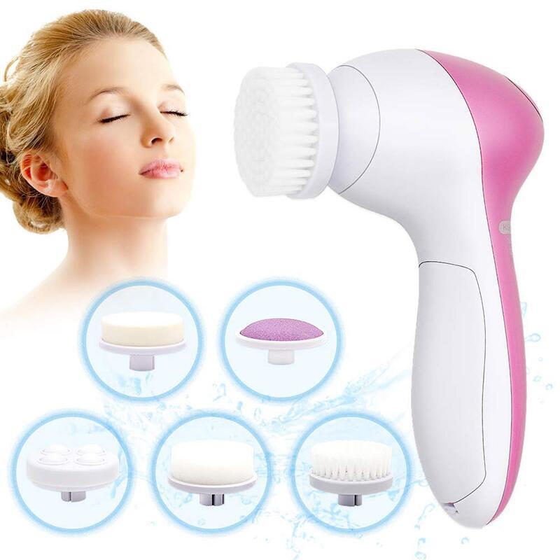 Interchangeable facial brush heads displayed
