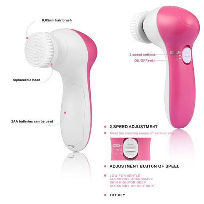Handheld facial cleansing device in pink
