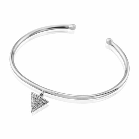 Sterling silver bangle with CZ pyramid charm