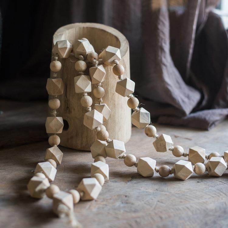 Handmade solid wood tieback close-up view