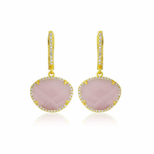 Gold-plated sterling silver pink drop earrings