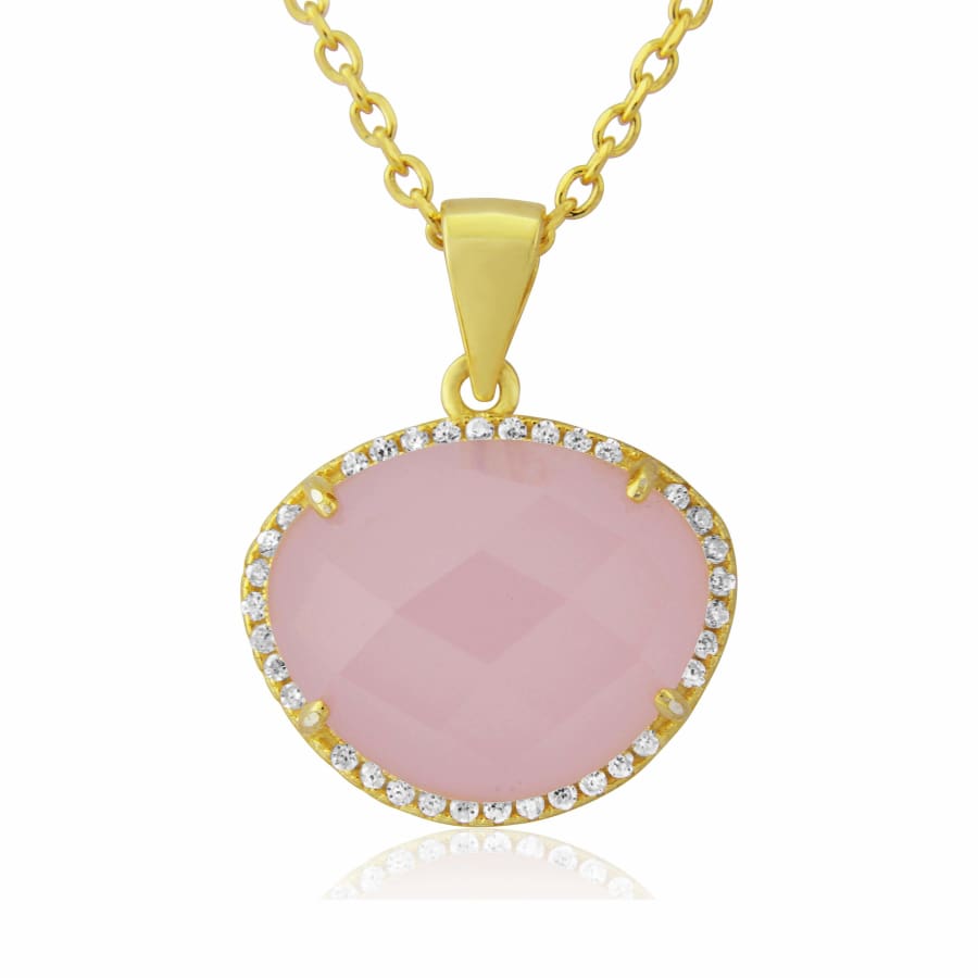 Close-up of faux pink chalcedony pendant