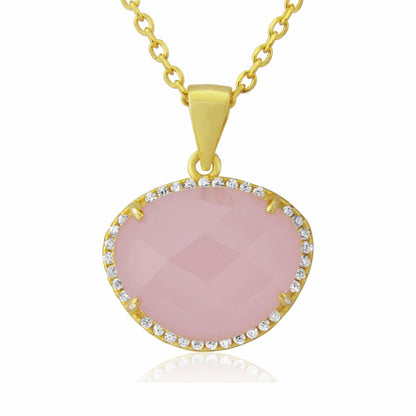 Close-up of faux pink chalcedony pendant