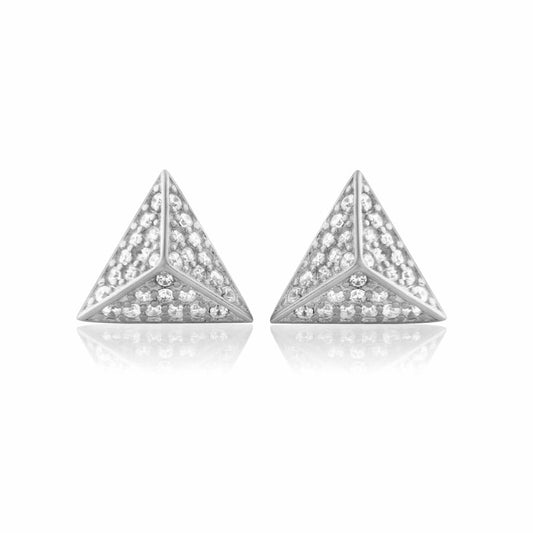 Sterling silver pyramid stud earrings close-up