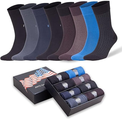 Men's Bamboo Dress Socks Gift Set, 8 Pairs (Size 8–11.5)
