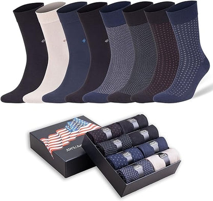 Men's Bamboo Dress Socks Gift Set, 8 Pairs (Size 8–11.5)
