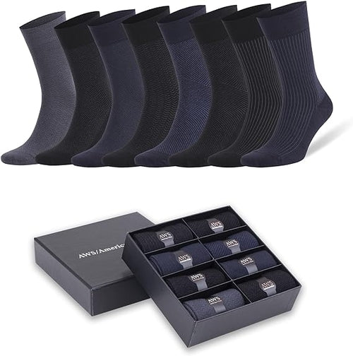 Men's Bamboo Dress Socks Gift Set, 8 Pairs (Size 8–11.5)