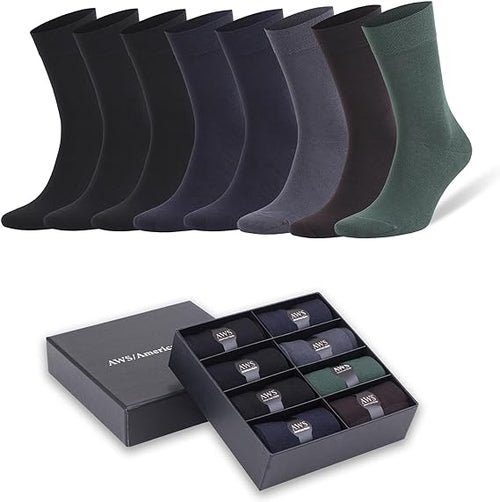 Men's Bamboo Dress Socks Gift Set, 8 Pairs (Size 8–11.5)