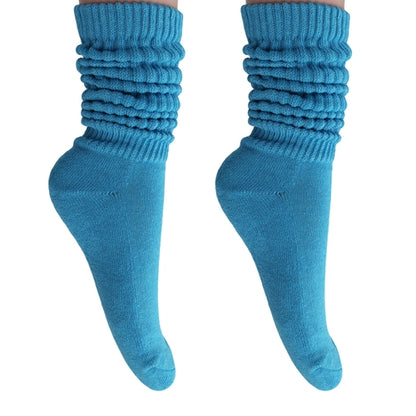 Turquoise Blue Slouch Socks for Women – Cotton Knee High & Scrunch Style (Shoe Size 5–10)