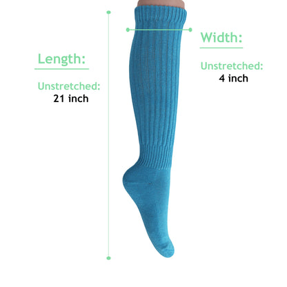 turquoise cotton knee high slouch socks for women