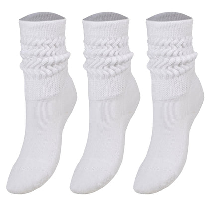 Kids Cotton Knee High Slouch Socks, 3 Pairs, Ages 3-15, Elastic &
